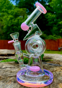 8 inches Double Donut Perc Hookah Water Pipe Bong Clear + 5 FREE Screens