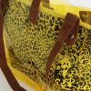 [Lucky Yellow] Leopard Double Handle Leatherette Satchel Bag Handbag Purse Casual Styling